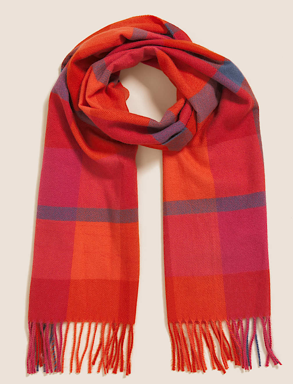 Woven Checked Tassel Scarf