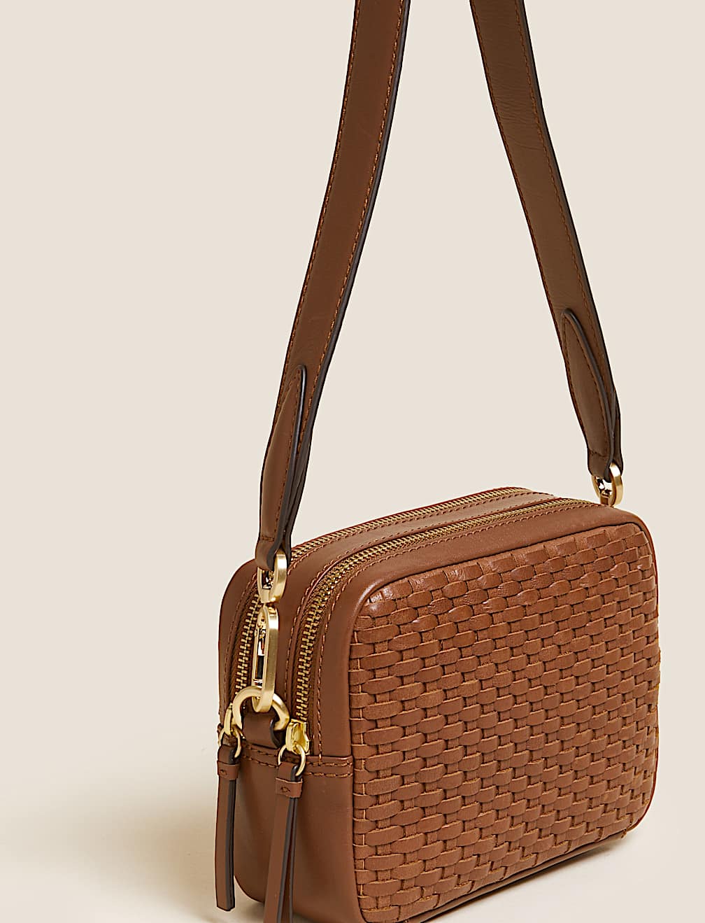 Leather Woven Cross Body Camera Bag
