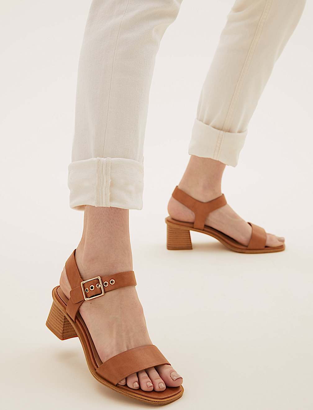Wide Fit Ankle Strap Block Heel Sandals