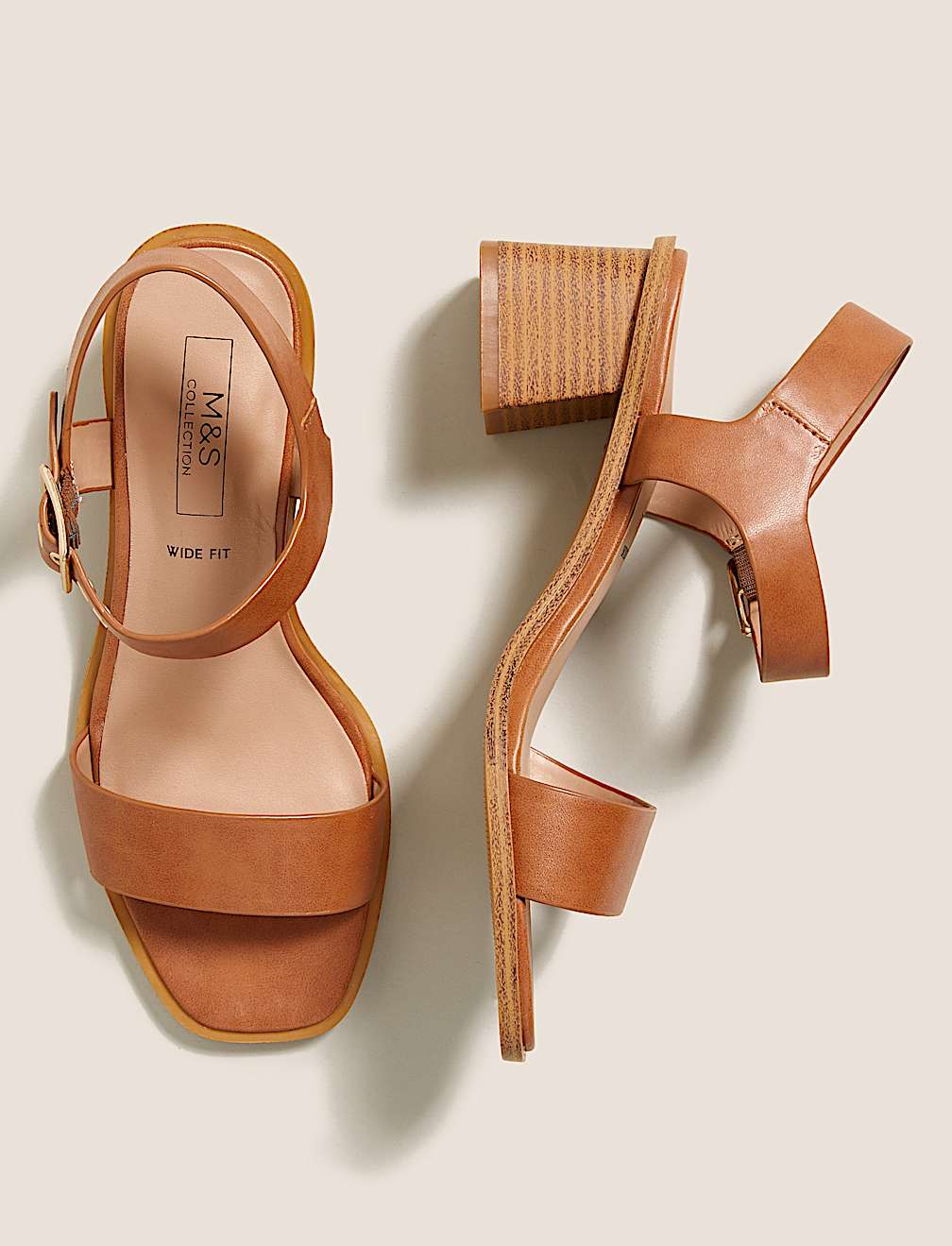 Wide Fit Ankle Strap Block Heel Sandals