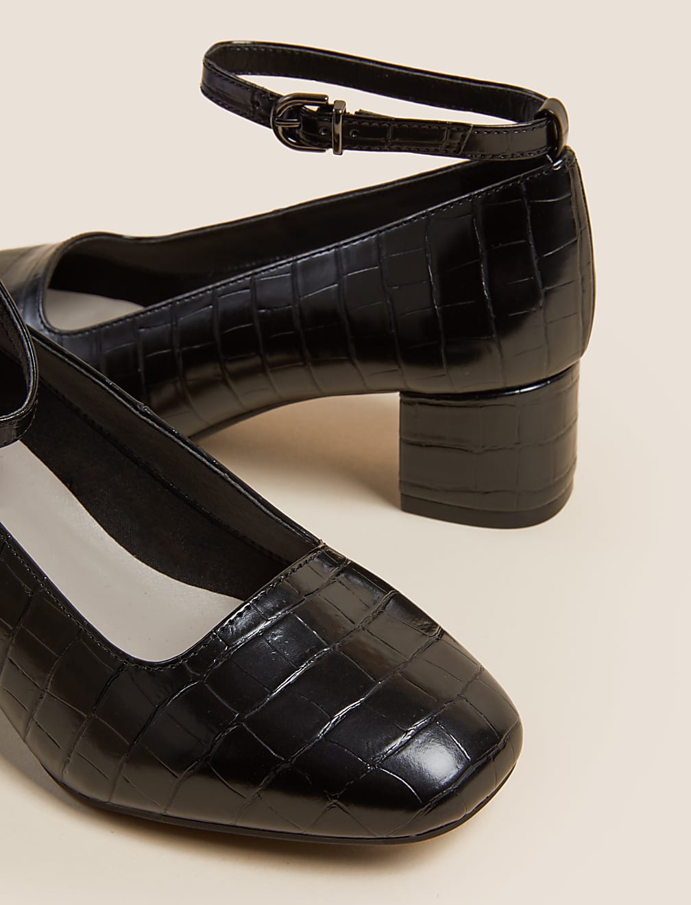 Wide Fit Croc Block Heel Court Shoes