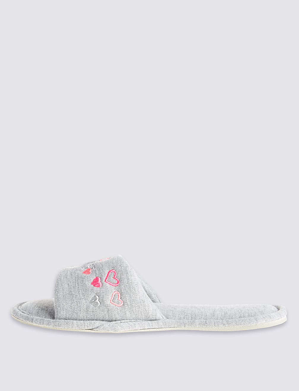 Heart Embroidered Open Toe Mule Slippers