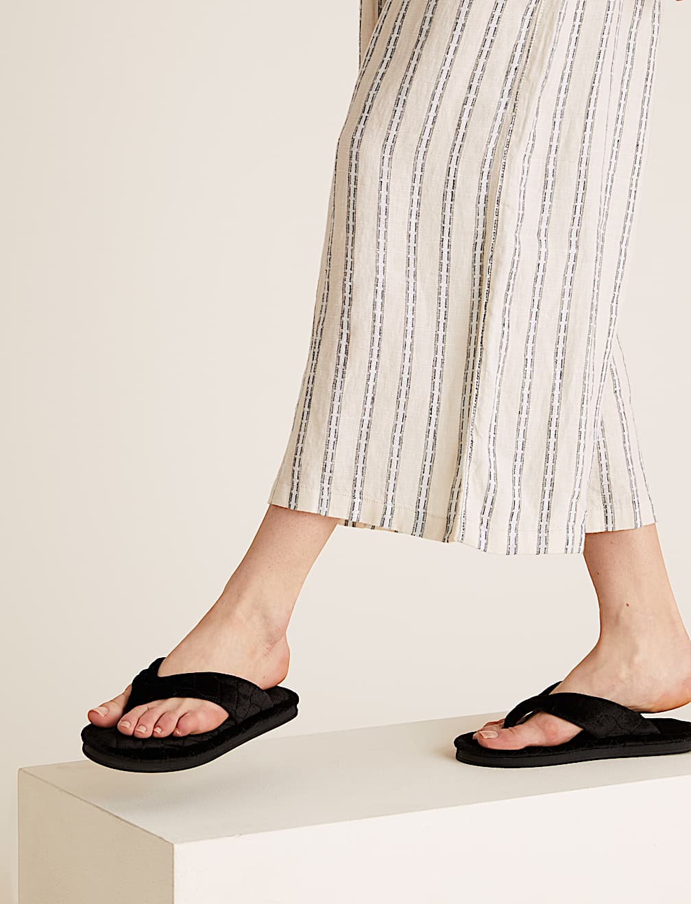 Velvet Open Toe Thong Slipper