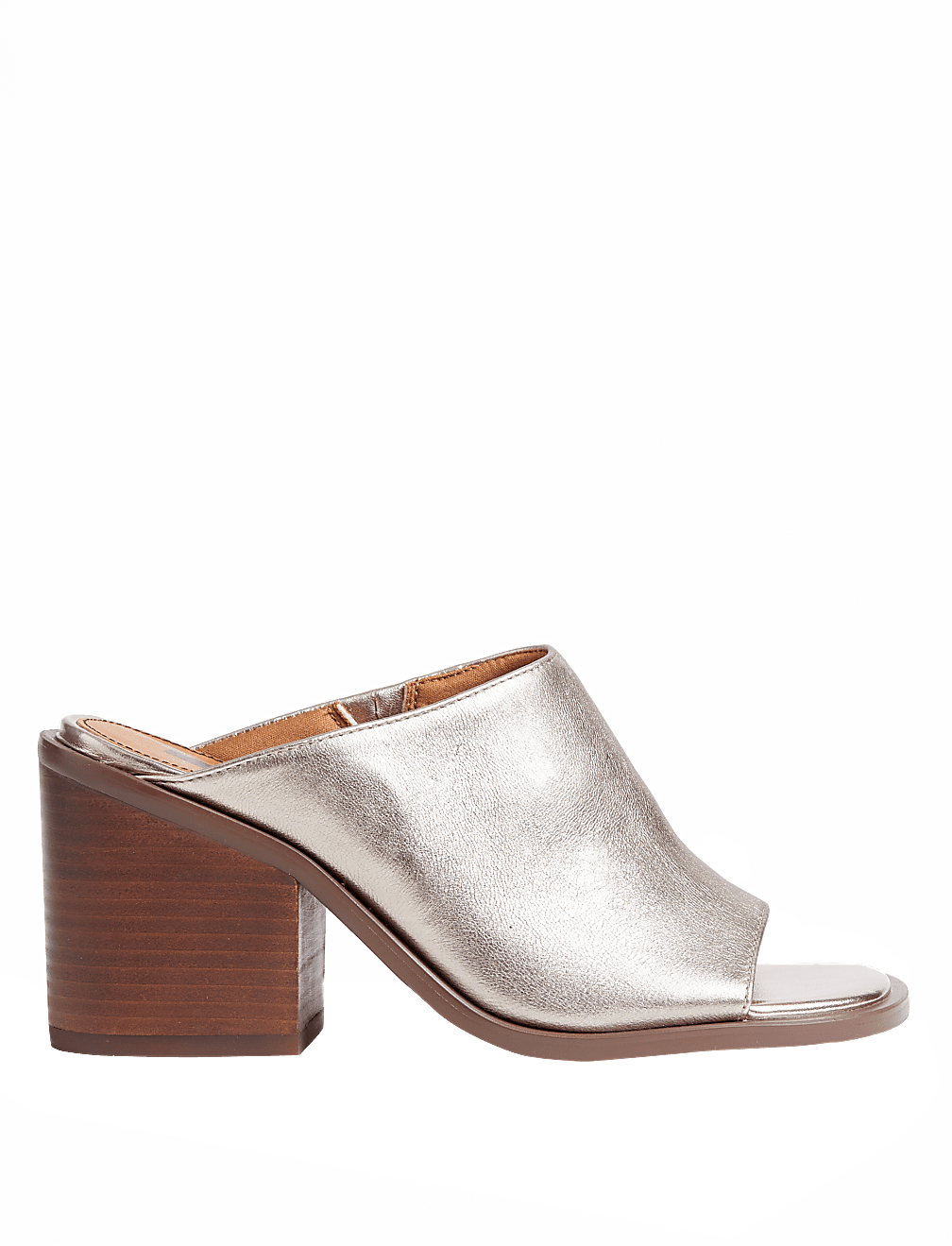 Leather Block Heel Open Toe Mules