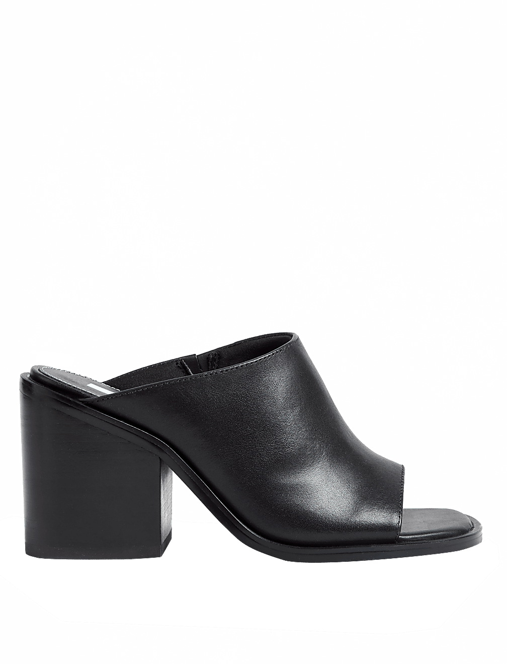 Leather Block Heel Open Toe Mules