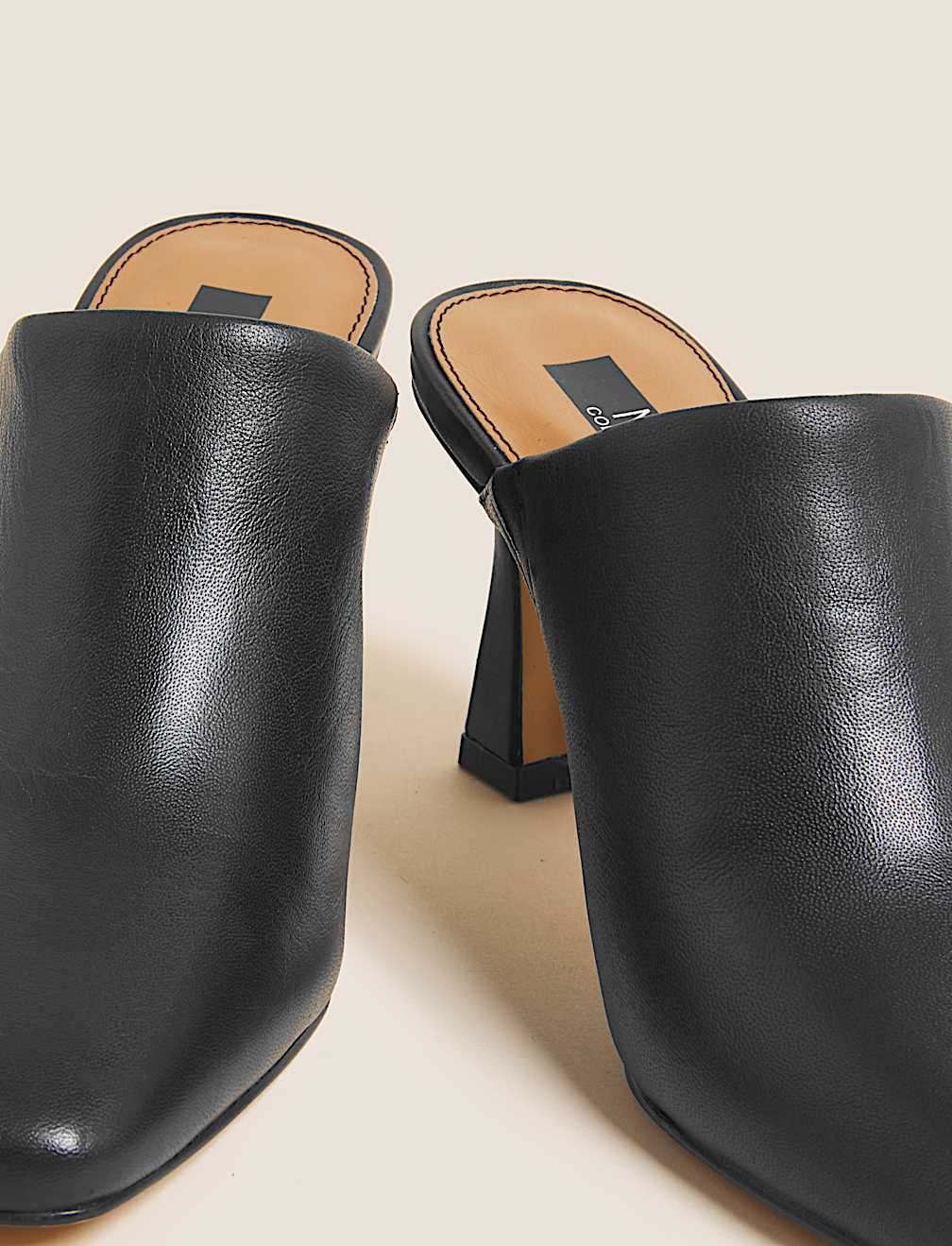 Leather Square Toe Mule Court Shoes