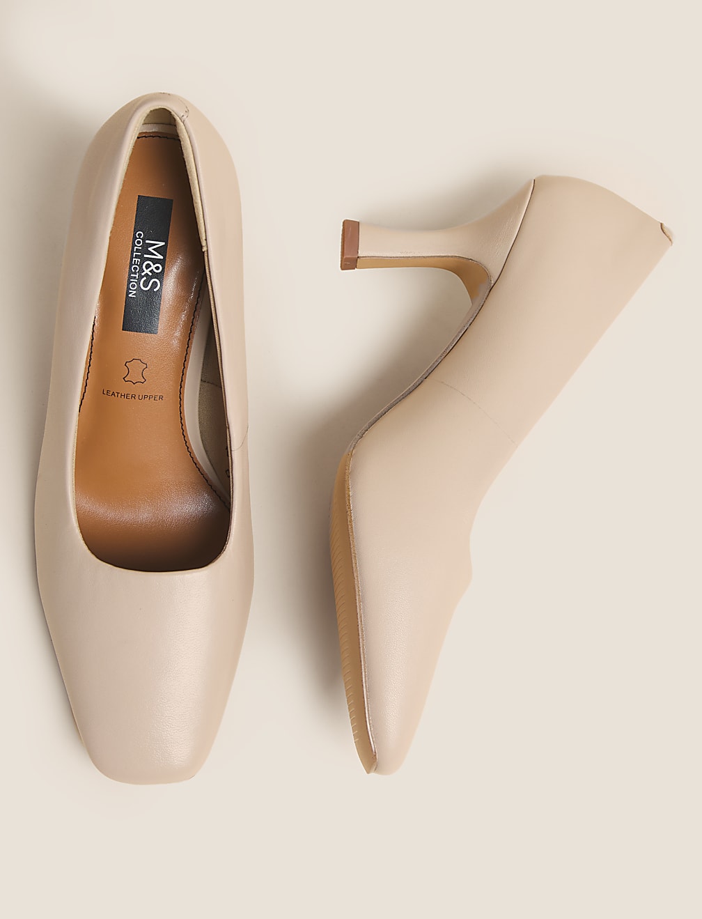 Leather Square Toe Court Shoes