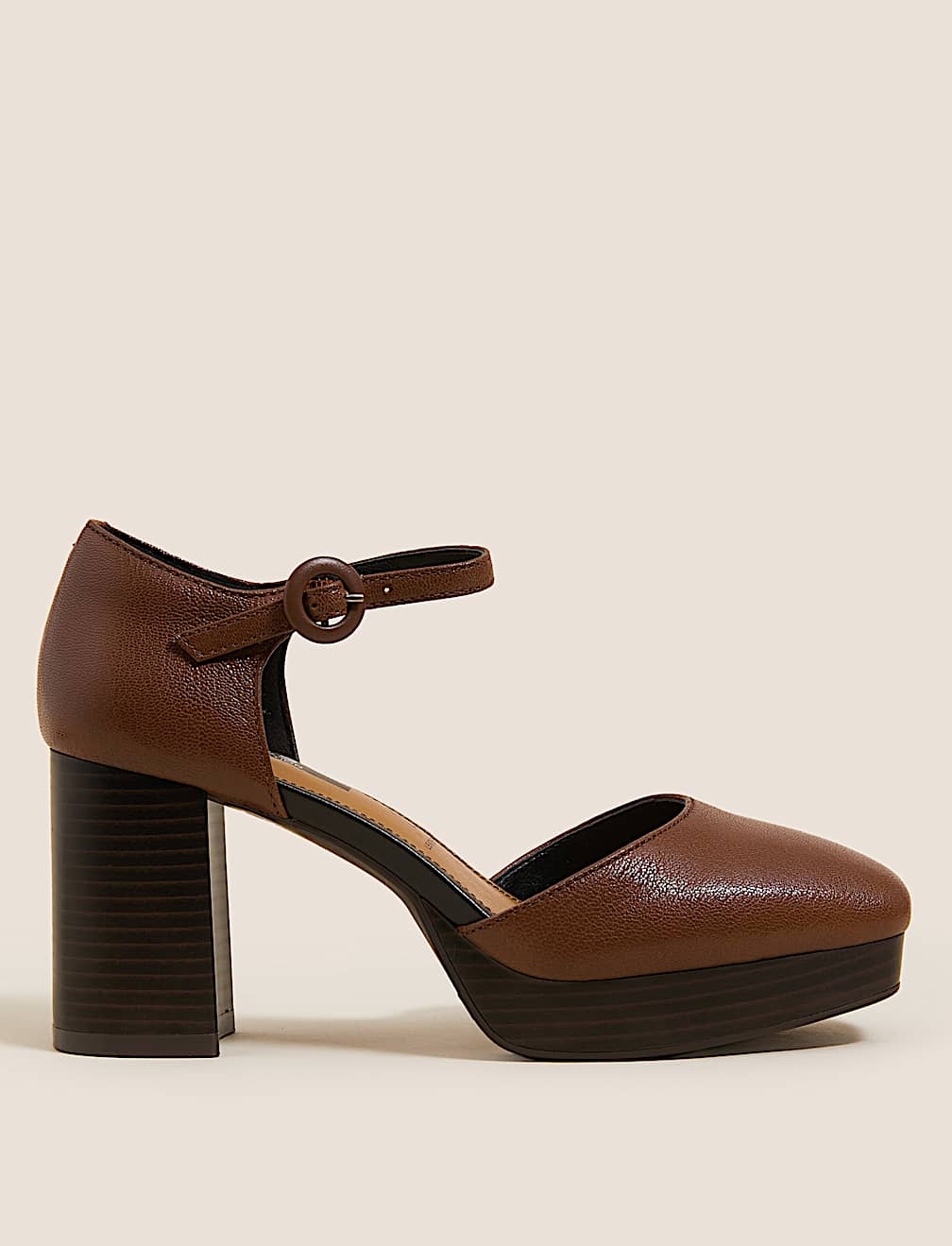 Leather Platform Square Toe Heels