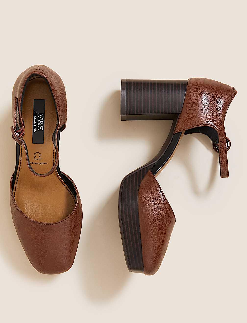 Leather Platform Square Toe Heels