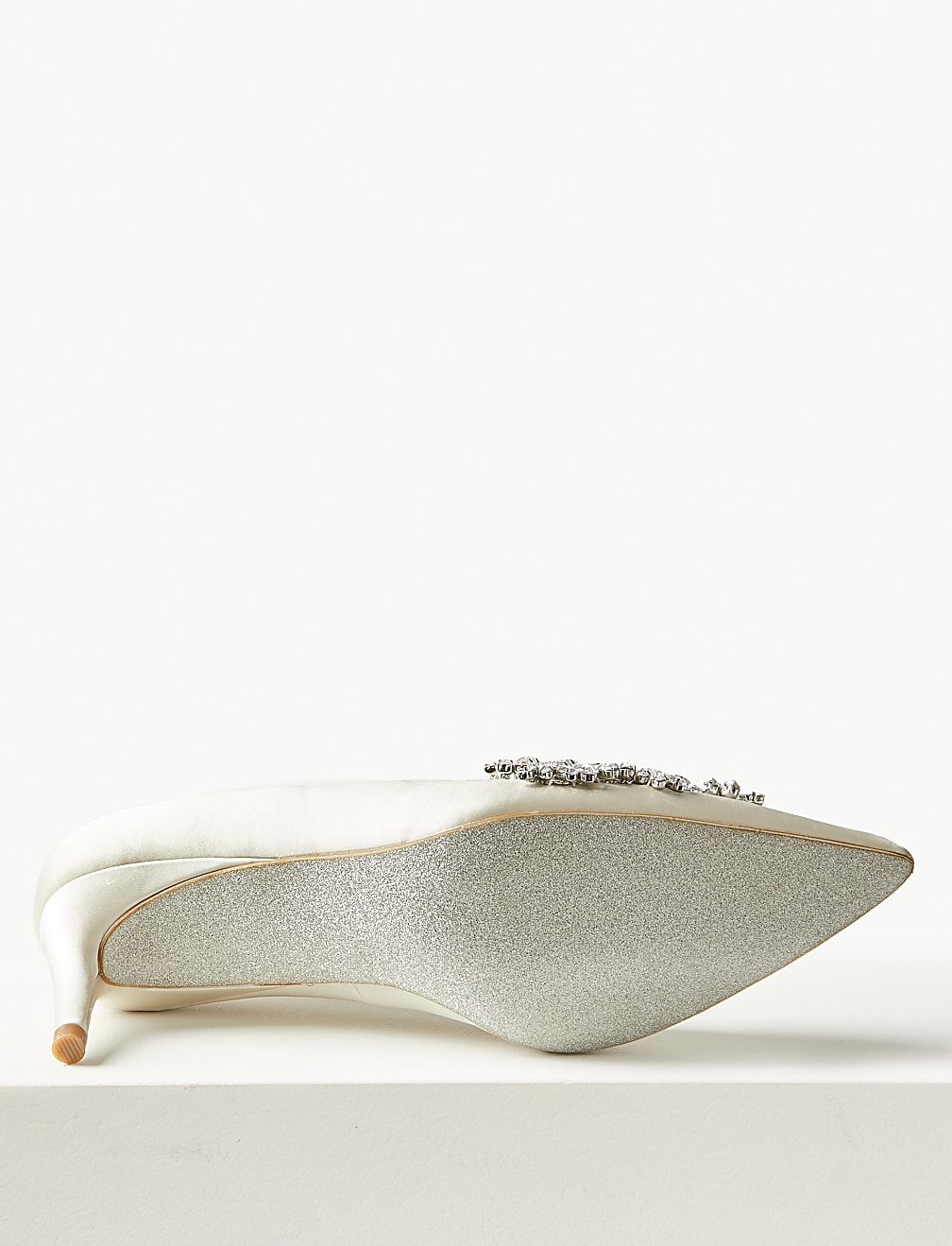 Satin Kitten Heel Trim Court Shoes