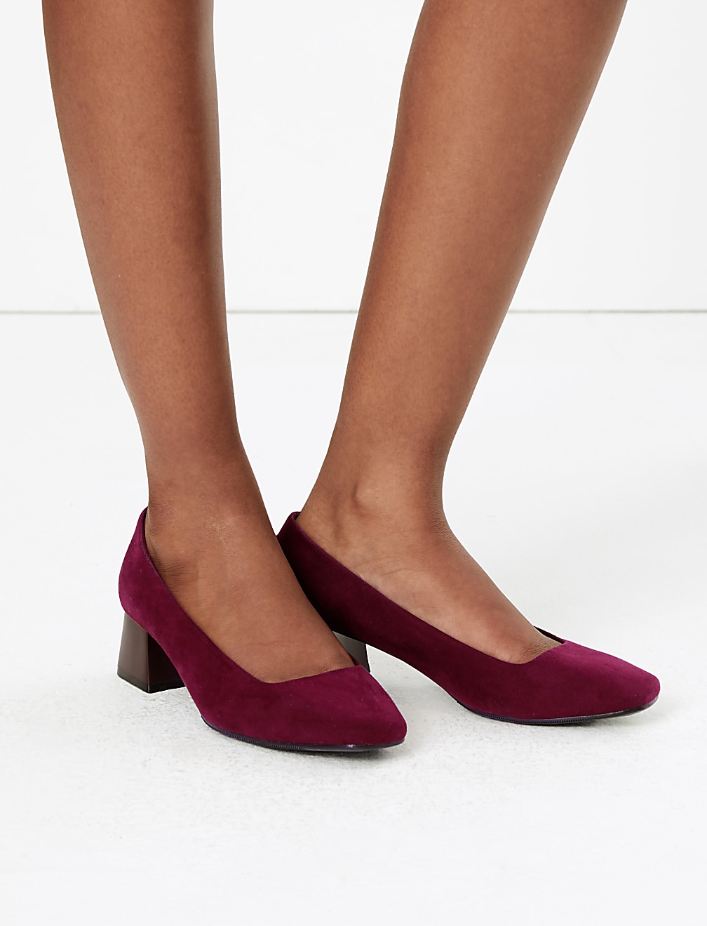 Square Toe Block Heel Court Shoes