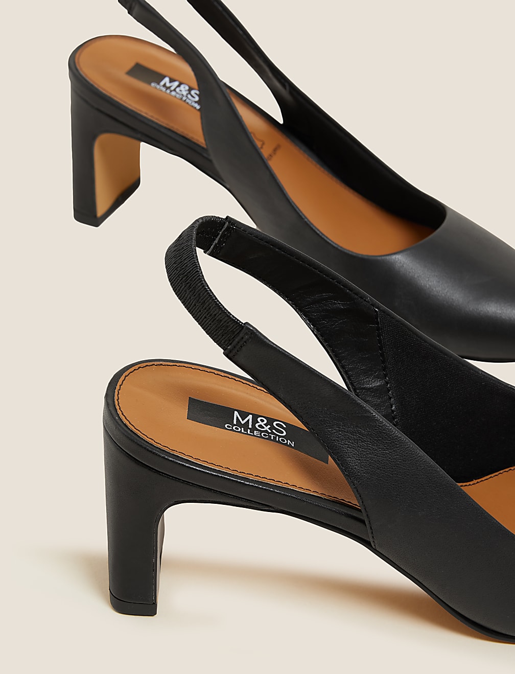 Leather Block Heel Pointed Slingback Shoes