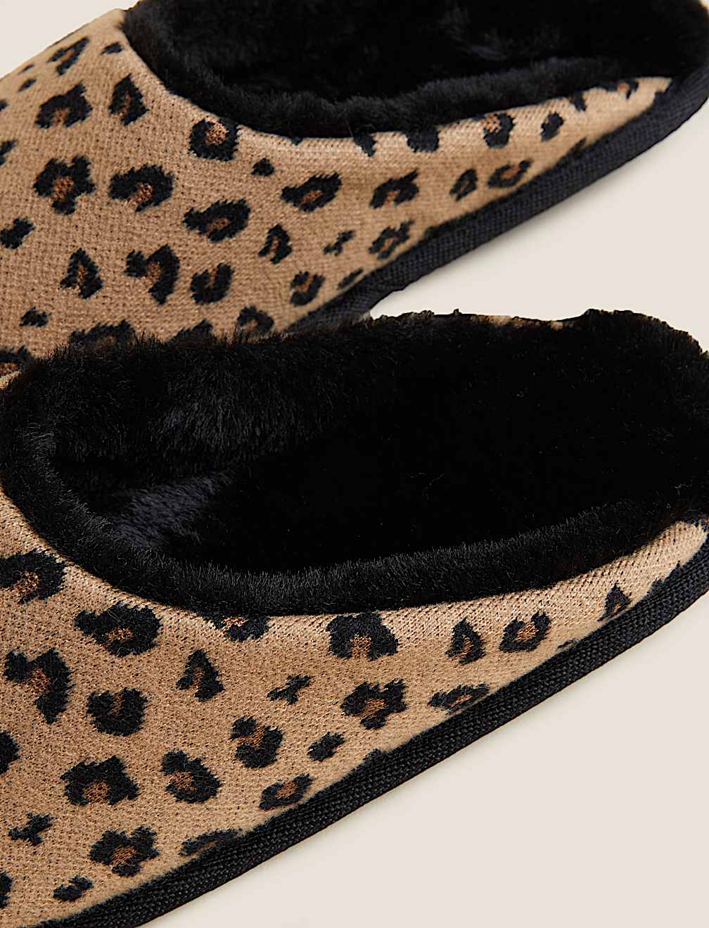 Leopard Print Faux Fur Lined Mule Slippers