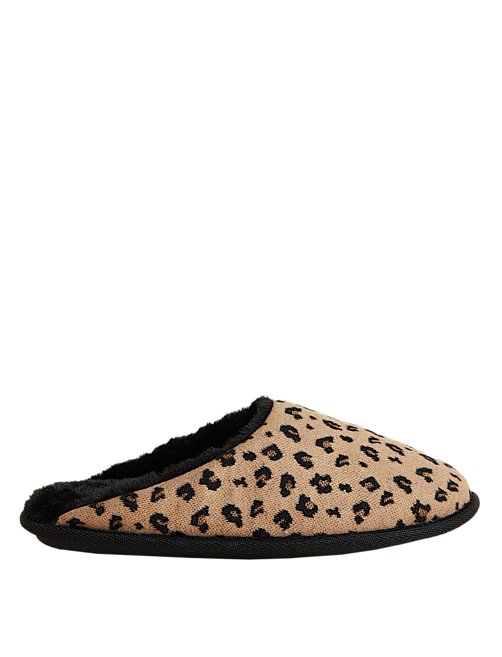 Leopard Print Faux Fur Lined Mule Slippers