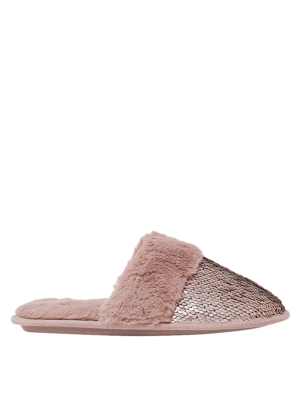 Faux Fur Sequin Mule Slippers