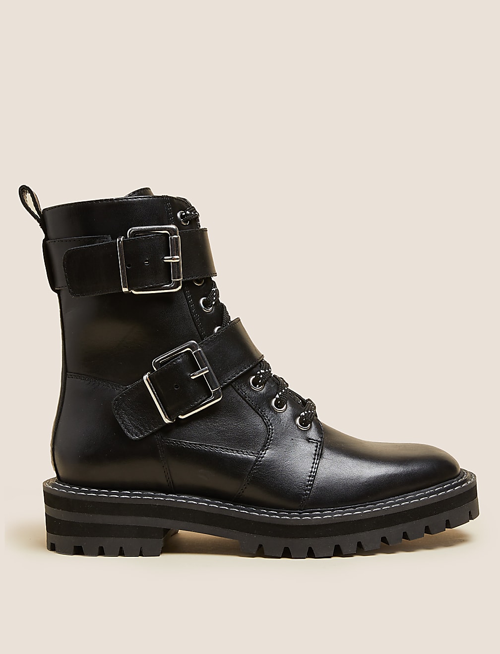 Leather Chunky Flat Ankle Boots