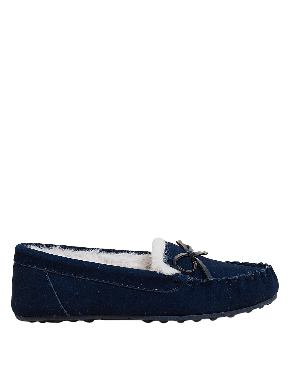 Suede Bow Faux Fur Lined Moccasin Slippers
