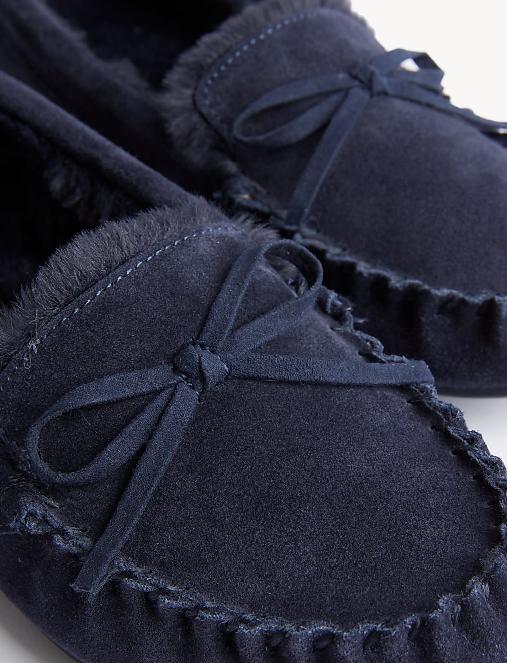Suede Bow Faux Fur Lined Moccasin Slippers