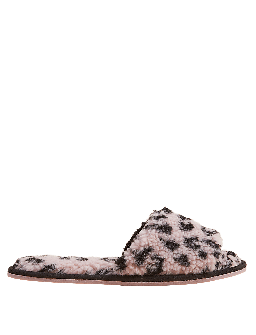 Borg Leopard Print Open Toe Mule Slippers