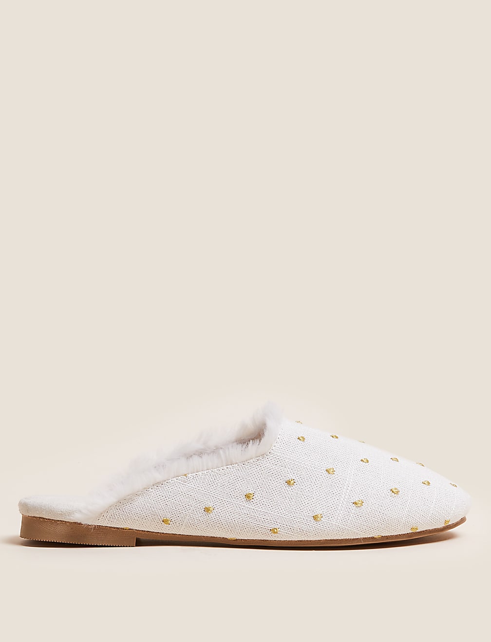 Embroidered Faux Fur Lined Mule Slippers