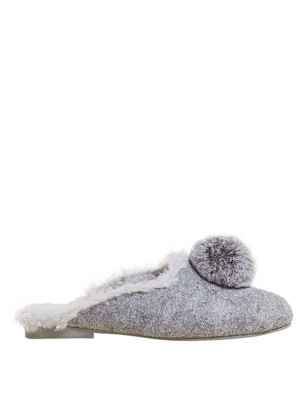 Felt Pom Pom Faux Fur Mule Slippers