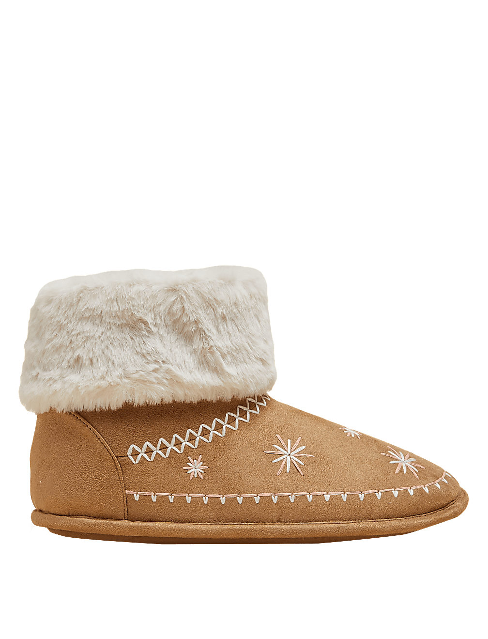 Embroidered Faux Fur Cuff Slipper Boots