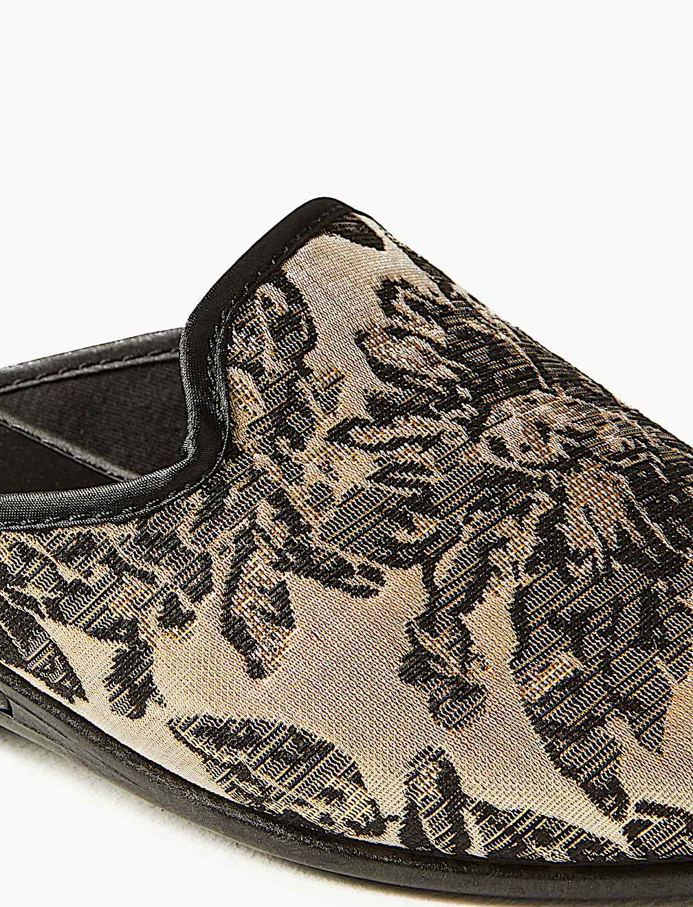 Wedge Heel Floral Print Mule Slippers