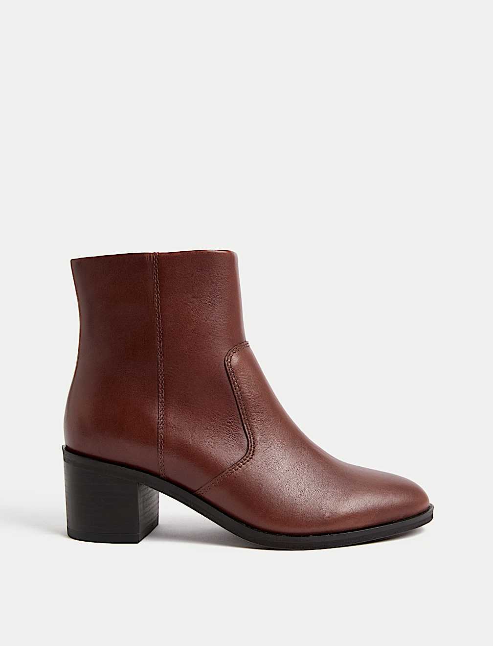 Leather Block Heel Ankle Boots
