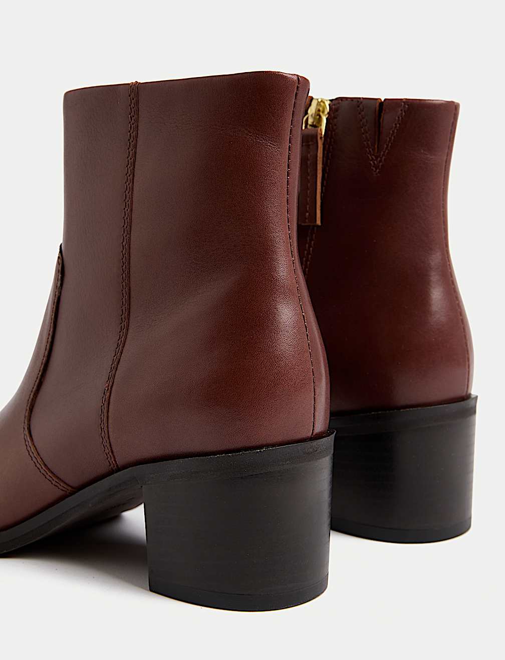 Leather Block Heel Ankle Boots