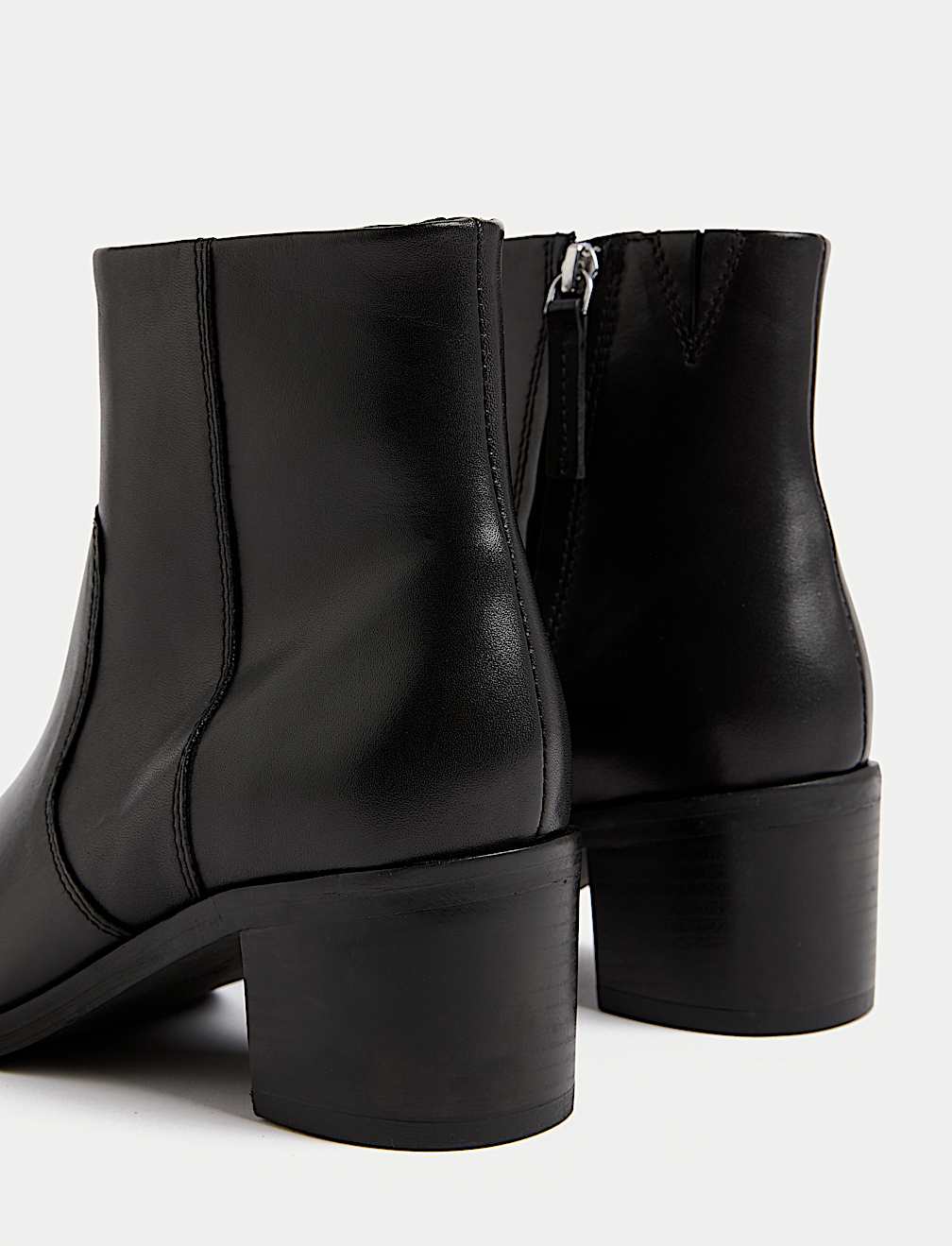 Leather Block Heel Ankle Boots