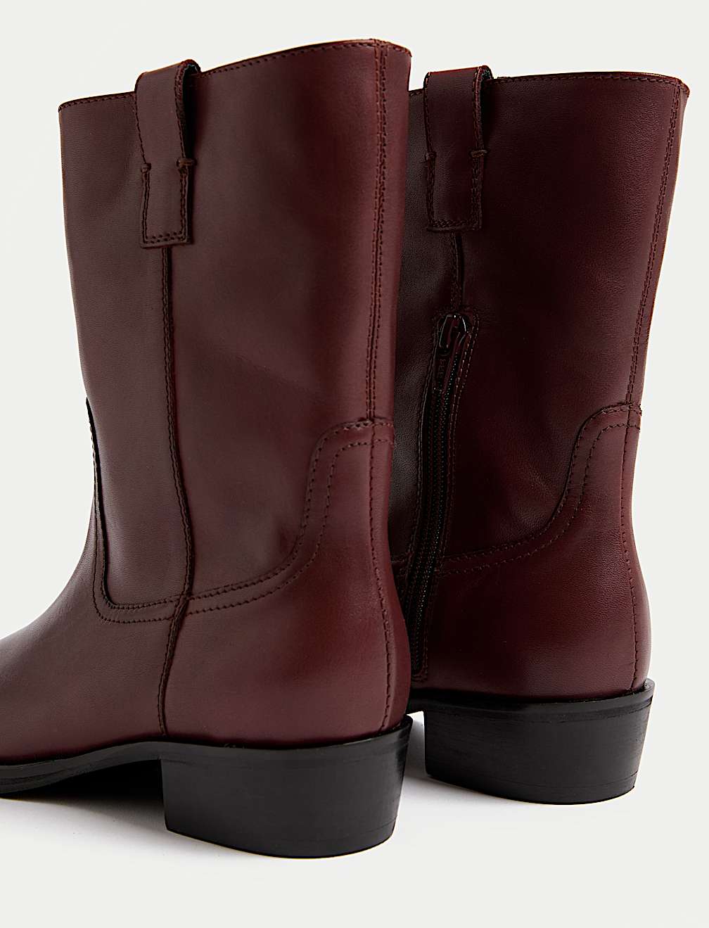 Leather Block Heel Chisel Toe Ankle Boots