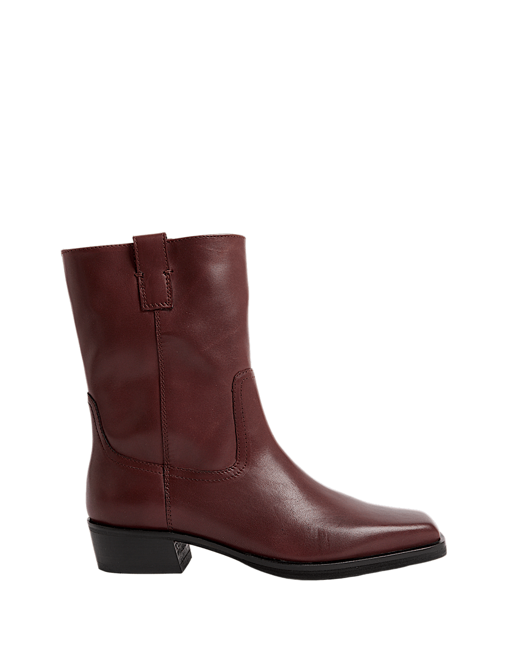 Leather Block Heel Chisel Toe Ankle Boots