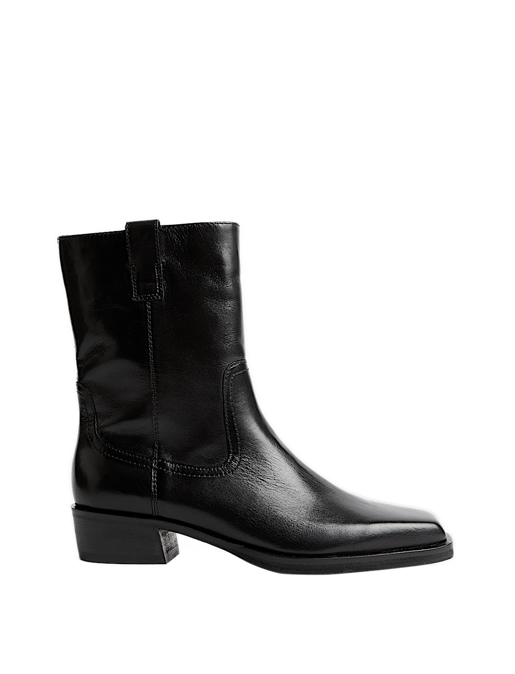 Leather Block Heel Chisel Toe Ankle Boots