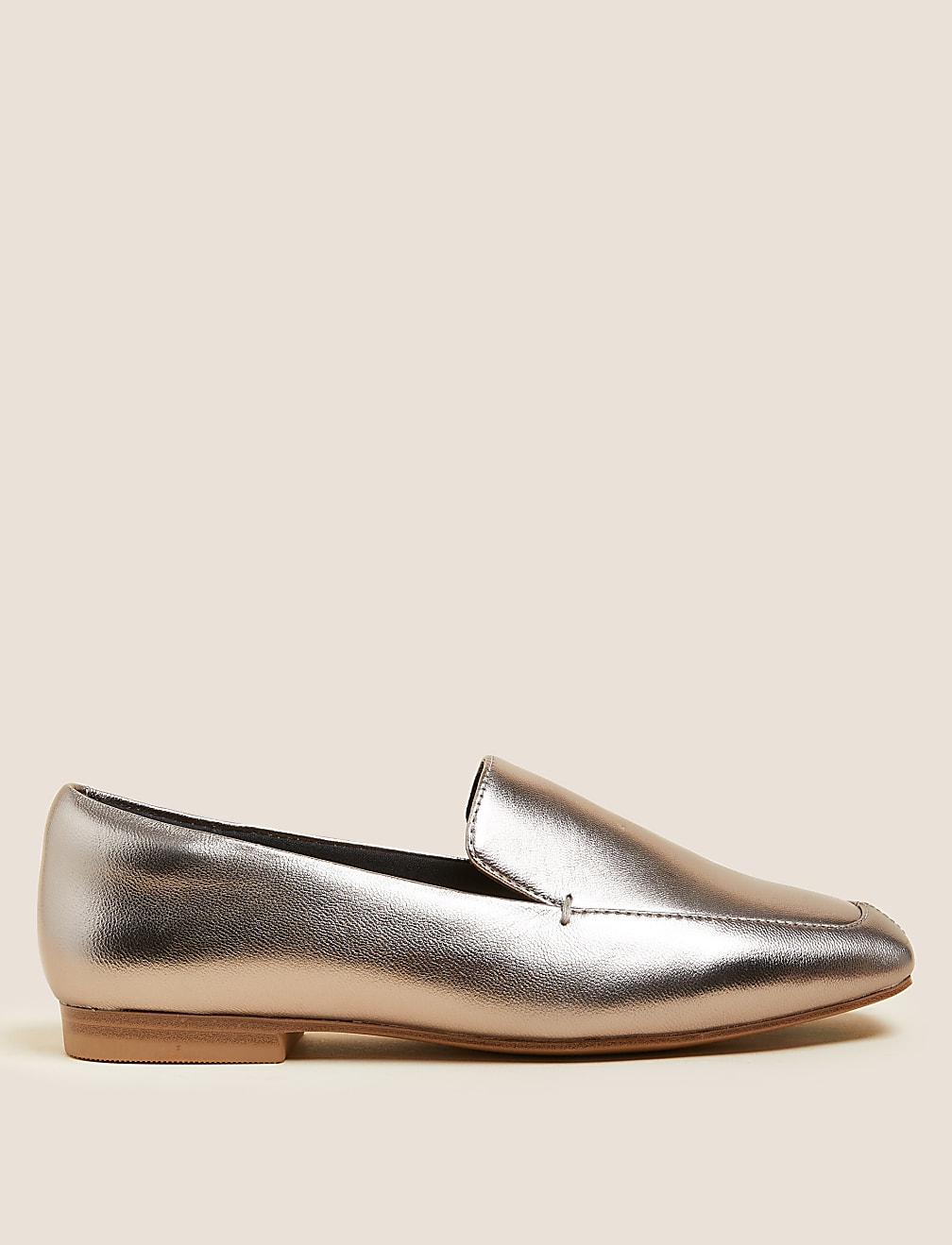 Wide Fit Leather Square Toe Flat Loafers