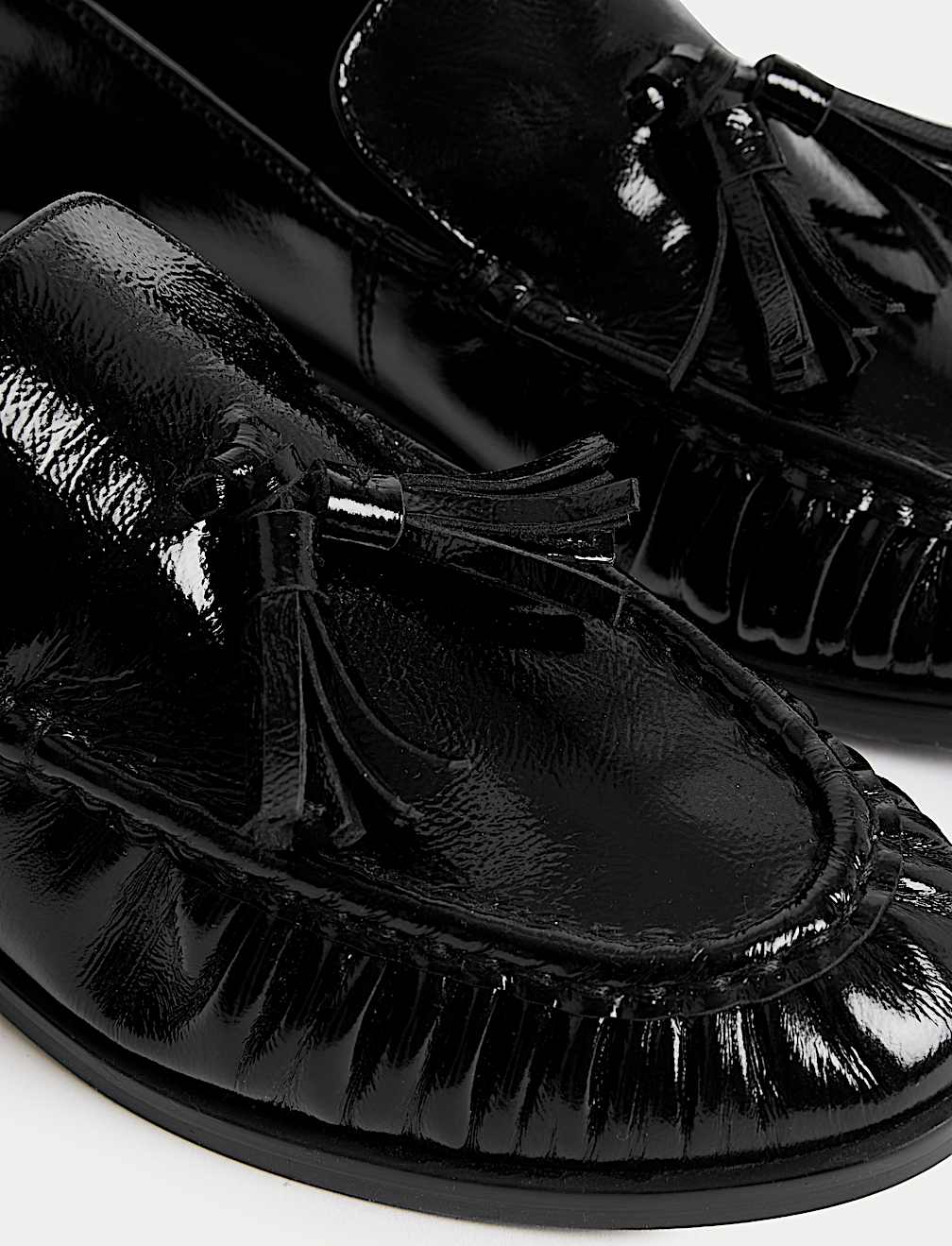Leather Patent Ruched Tassel Flat Loafers