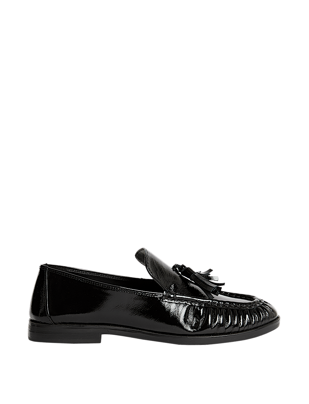 Leather Patent Ruched Tassel Flat Loafers