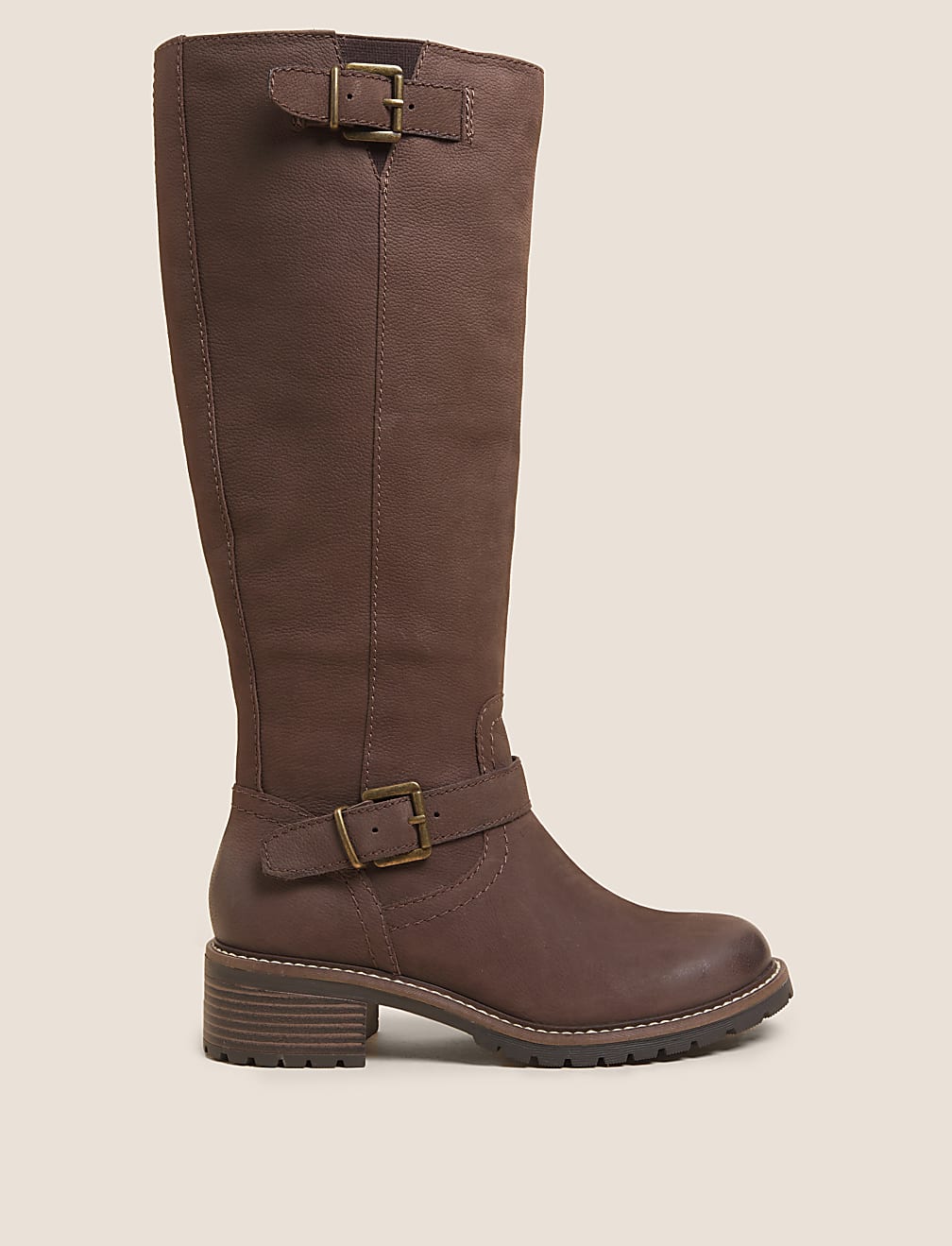 Wide Fit Leather Chunky Knee High Boots