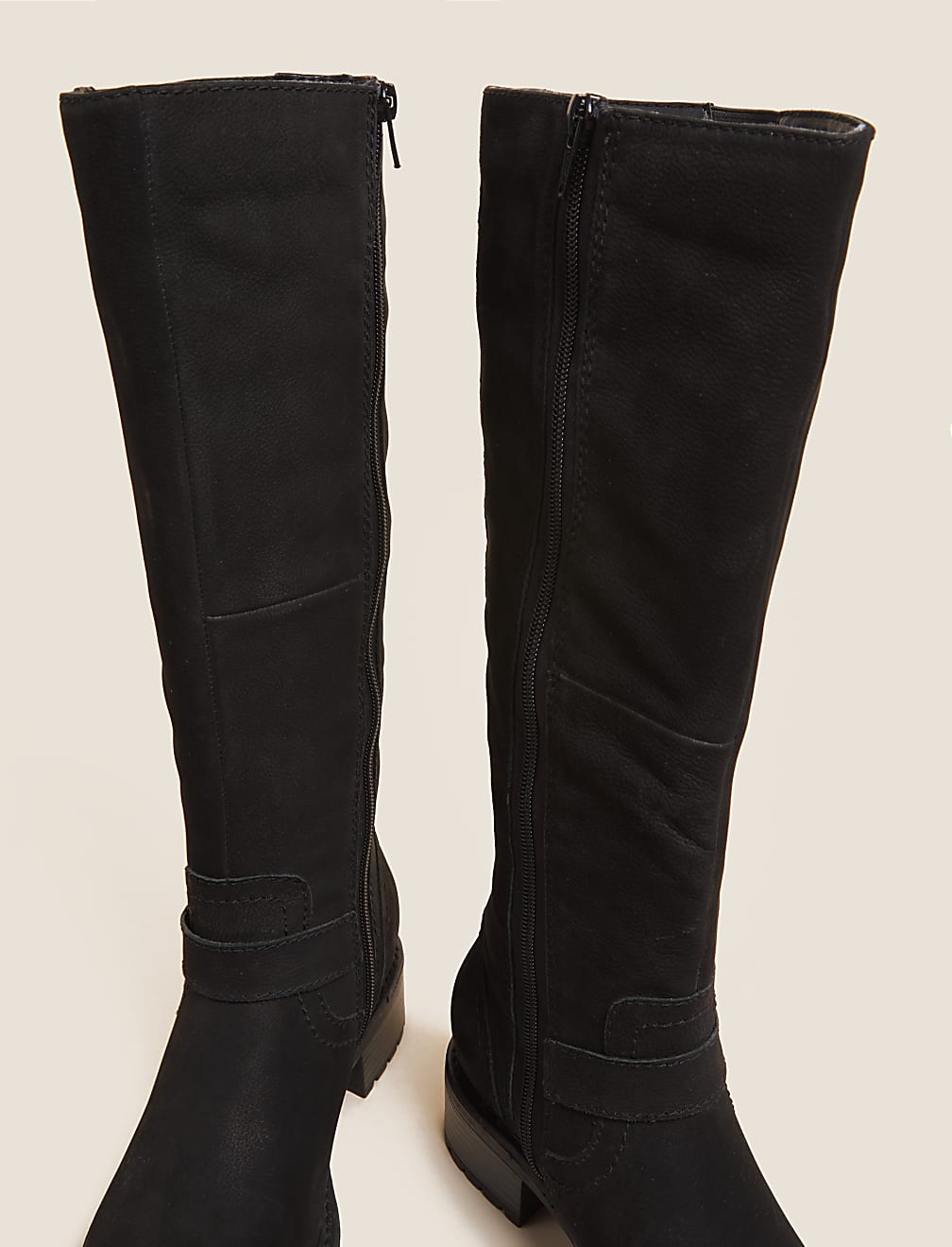 Wide Fit Leather Chunky Knee High Boots