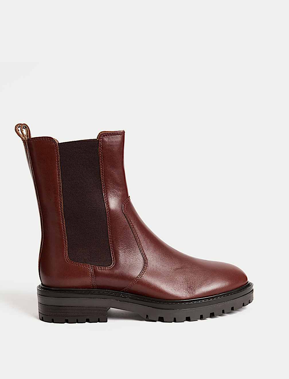 Leather Chelsea Block Heel Boots