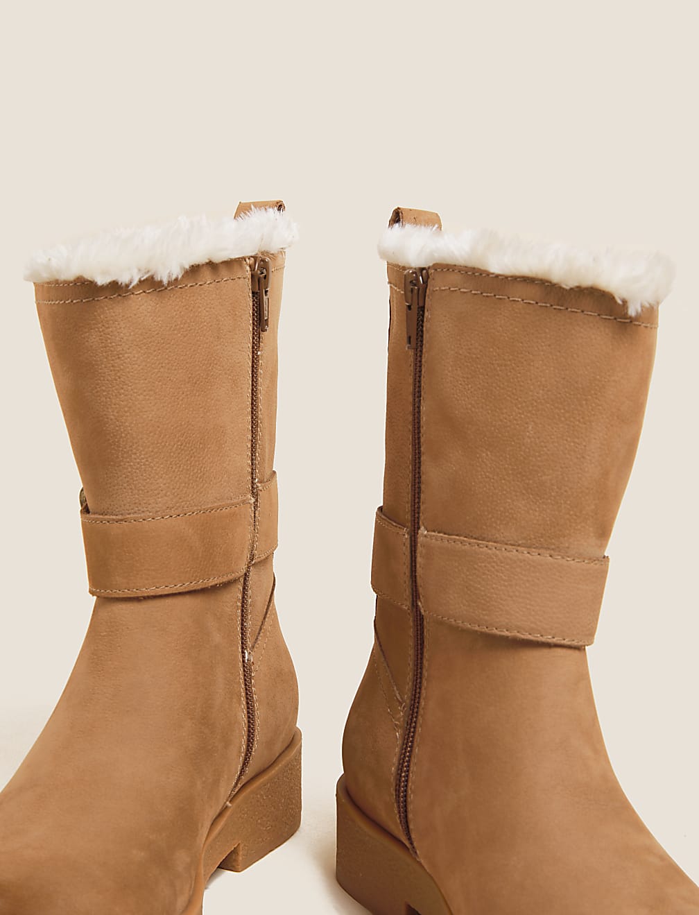 Buy Wide Fit Leather Faux Fur Lined Ankle Boots at Marks Spencer