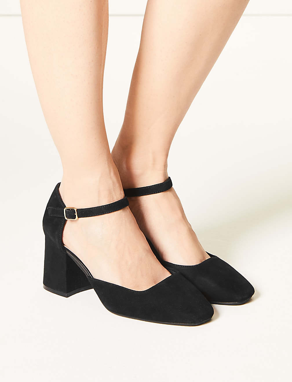 Wide Fit Suede Block Heel Court Shoes