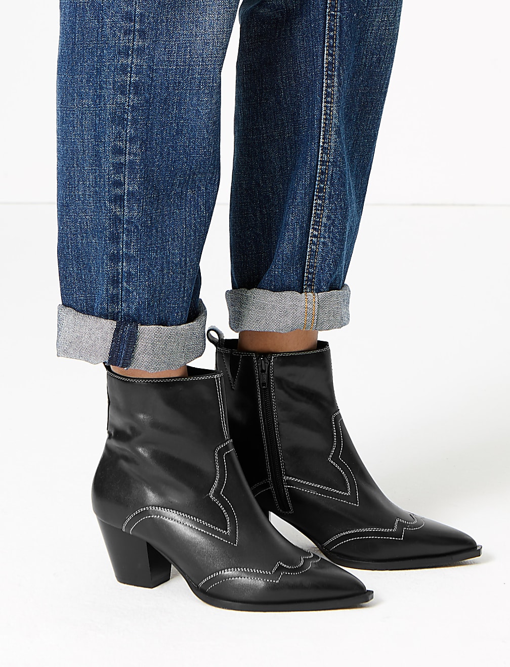 Leather Western Ankle Boots