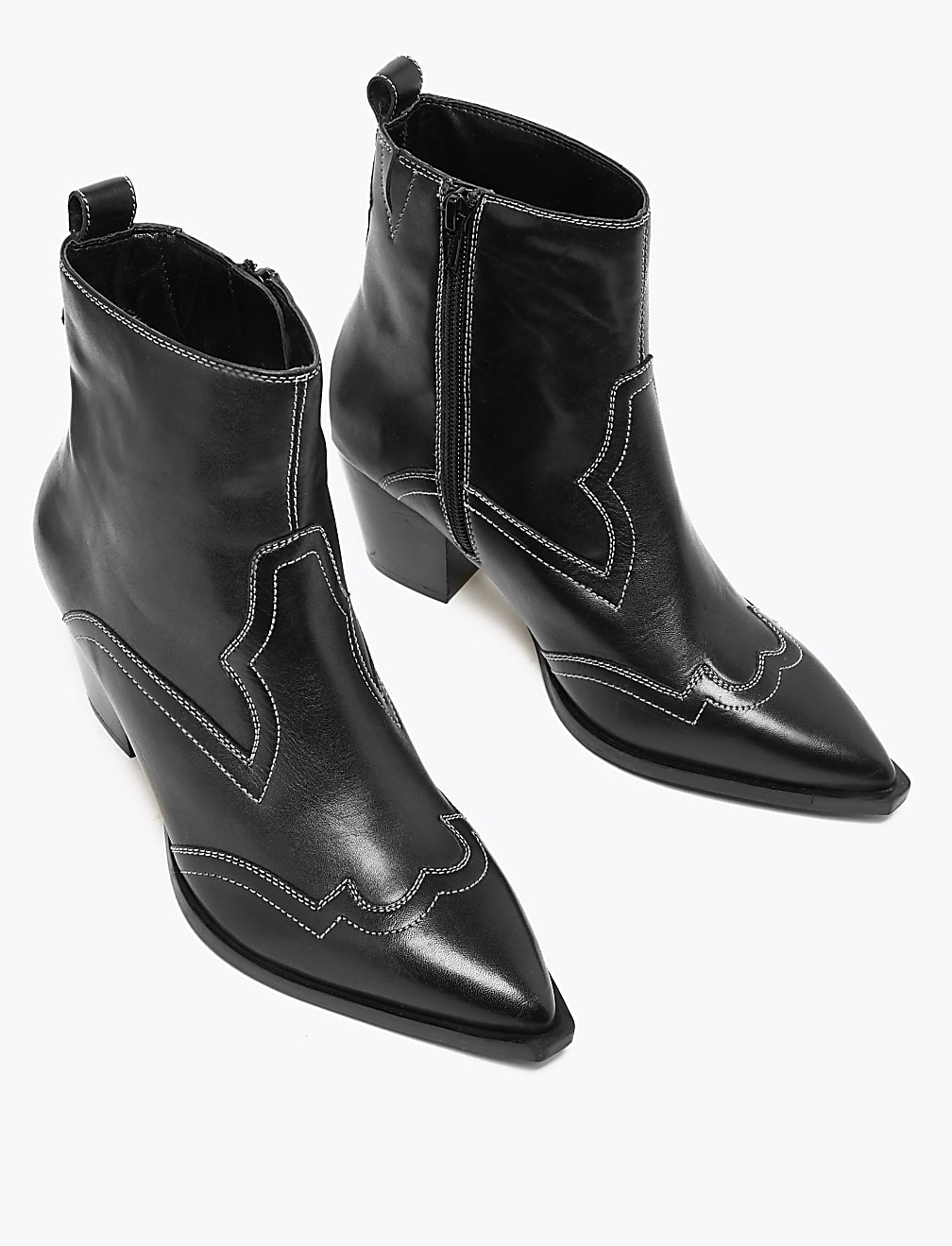 Leather Western Ankle Boots