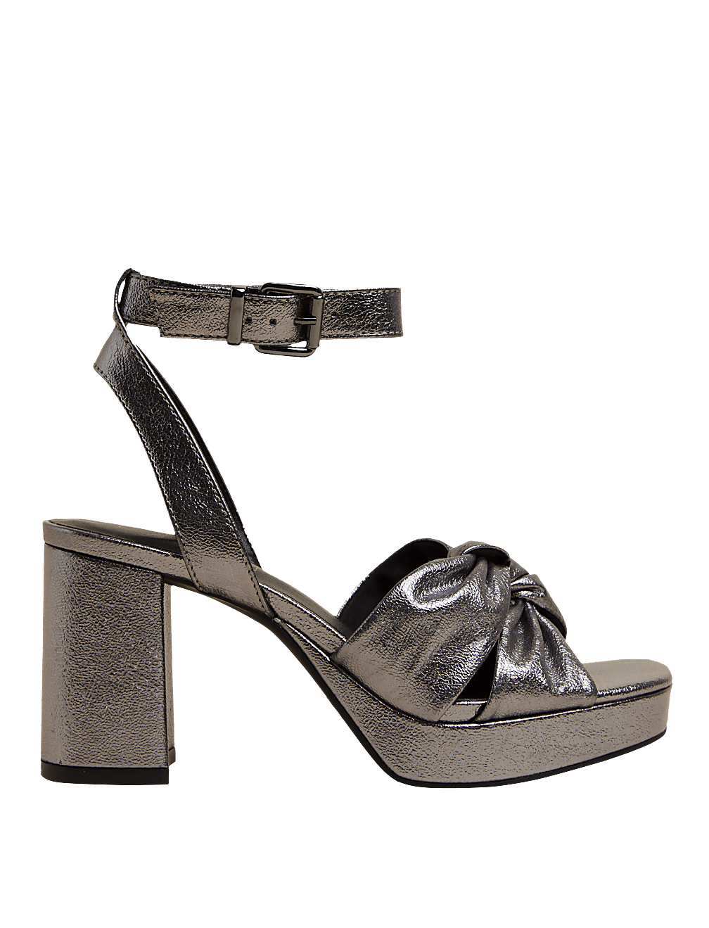 Metallic Knot Ankle Strap Platform Sandals