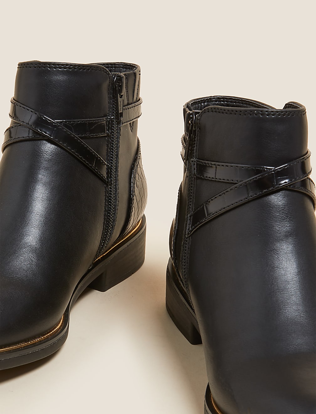 Wide Fit Buckle Flat Ankle Boots