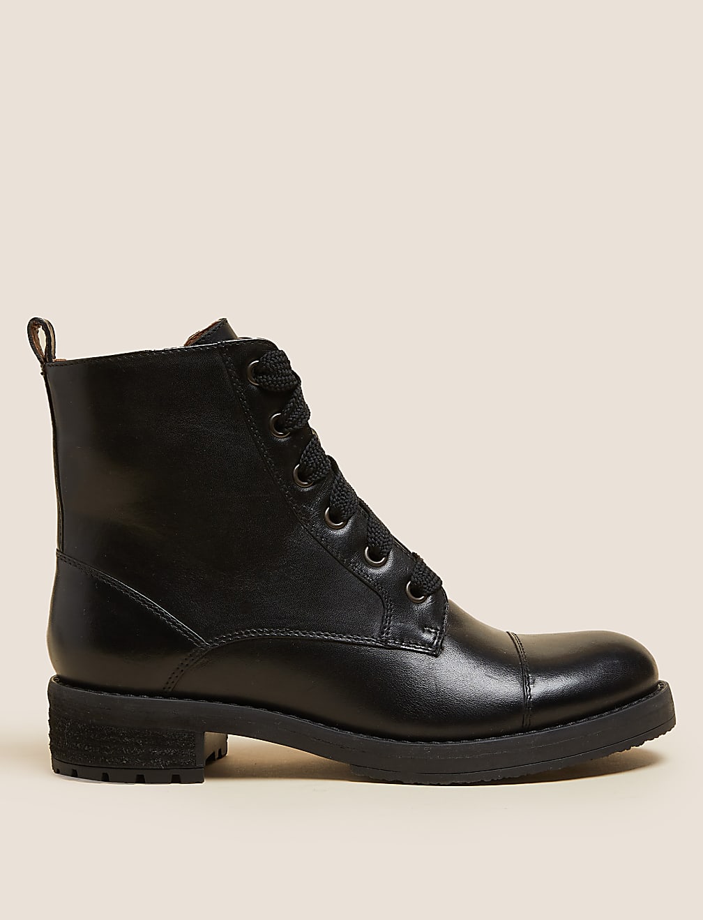 Leather Lace Up Block Heel Ankle Boots