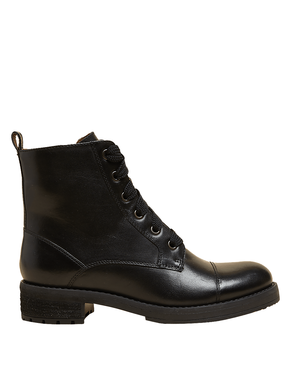 Leather Lace Up Block Heel Ankle Boots