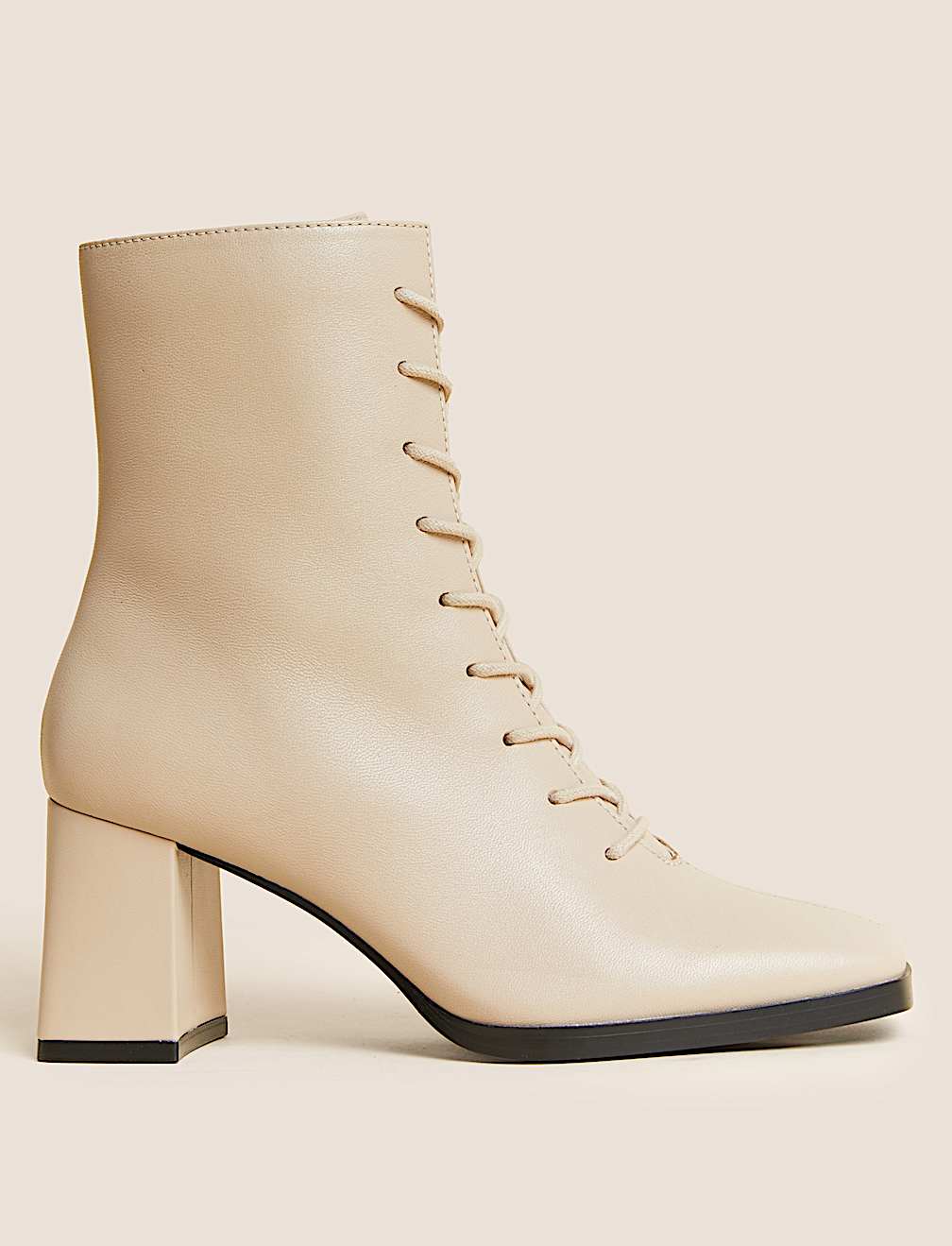 Leather Lace Up Block Heel Ankle Boots