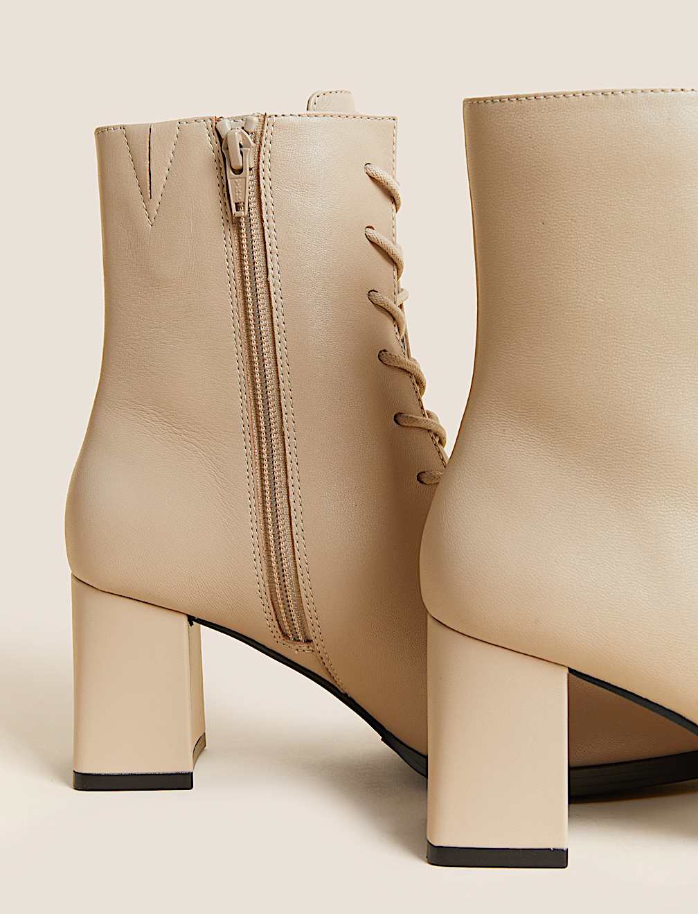 Leather Lace Up Block Heel Ankle Boots