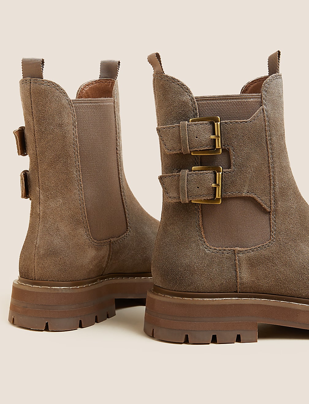 Suede Chelsea Buckle Flatform Ankle Boots